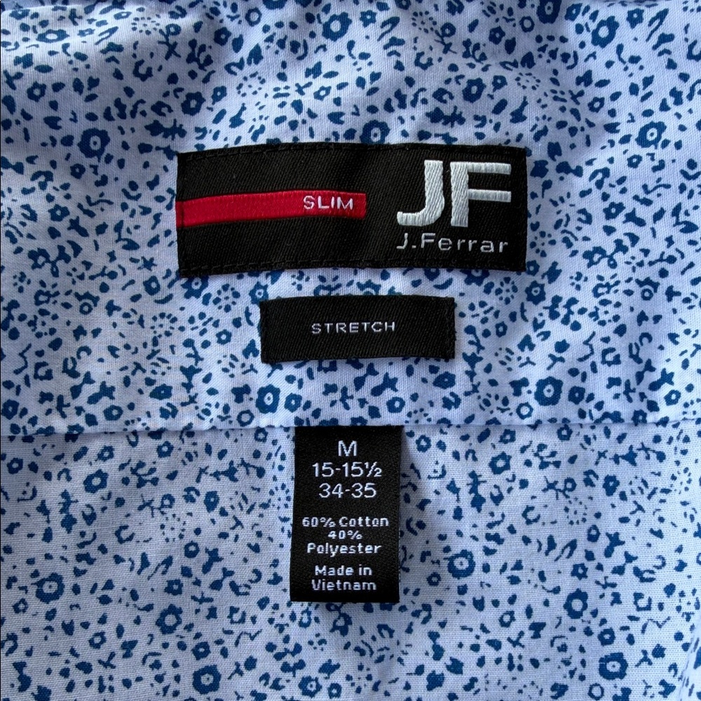 jf j.ferrar Men's White Shirt with Light Blue Micro Pattern - Picture 2 of 3